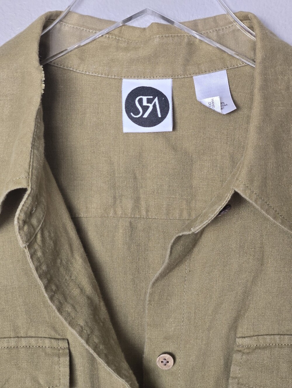 Saks Fifth Avenue Women's Olive Linen Button-Up Shirt & Wide-Leg Pants Set M - Picture 8 of 13